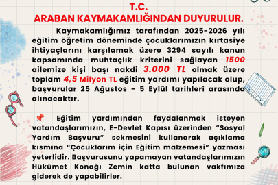 Araban Kaymakamlığı bin 500 ihtiyaç sahibi çocuklara yardım yapacak